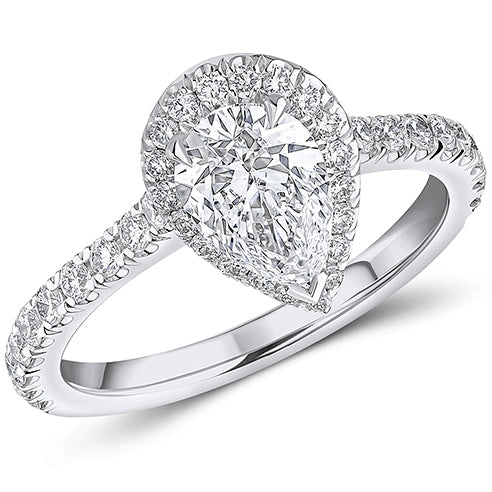 Oyster-Set Solitaire Pear Cut Engagement Ring, 1.0ct