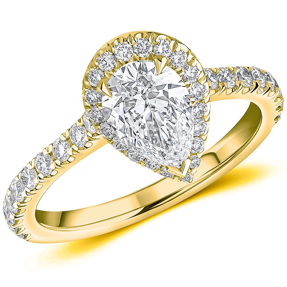 Oyster Deluxe Halo Sapphire & Diamond Engagement Ring, 0.55ct in Yellow Gold