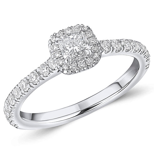 Oyster Halo Cushion-Cut Engagement Ring, 0.33ct