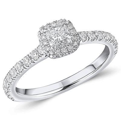 Oyster Halo Cushion-Cut Engagement Ring, 0.33ct