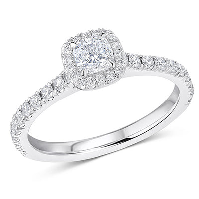 Oyster Halo Cushion-Cut Engagement Ring, 0.4ct