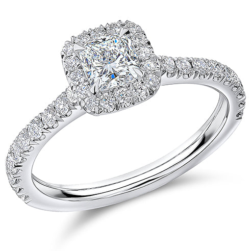 Oyster Halo Cushion-Cut Engagement Ring, 0.5ct