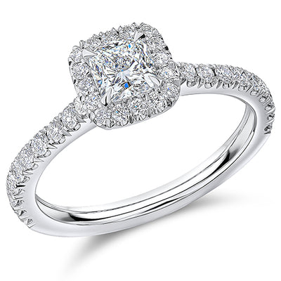 Oyster Halo Cushion-Cut Engagement Ring, 0.5ct