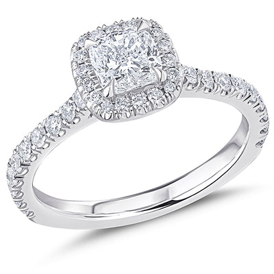Oyster Halo Cushion-Cut Engagement Ring, 0.75ct