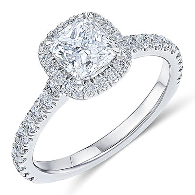 Oyster Halo Cushion-Cut Engagement Ring, 1.0ct