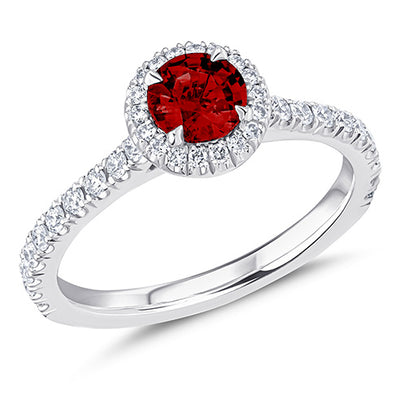 Oyster Deluxe Halo Ruby & Diamond Engagement Ring, 0.45ct