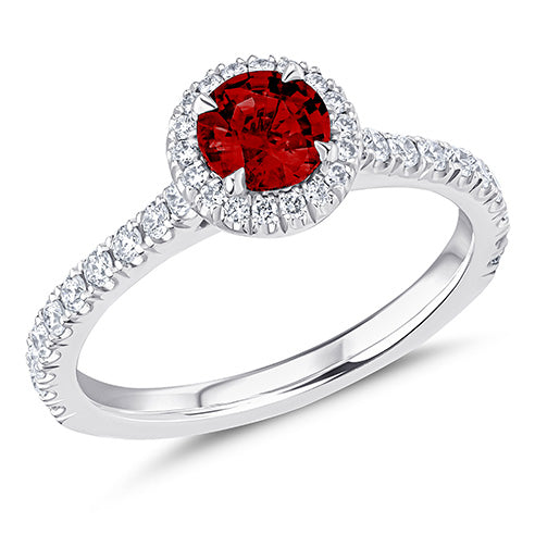 Oyster Deluxe Halo Ruby & Diamond Engagement Ring, 0.45ct