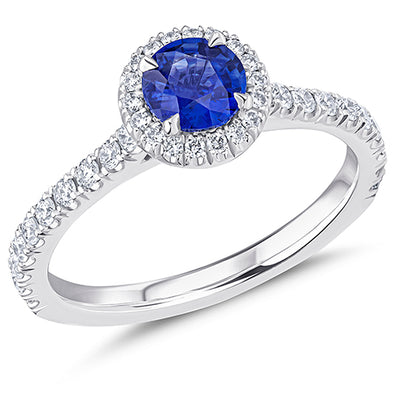 Oyster Deluxe Halo Sapphire & Diamond Engagement Ring, 0.45ct