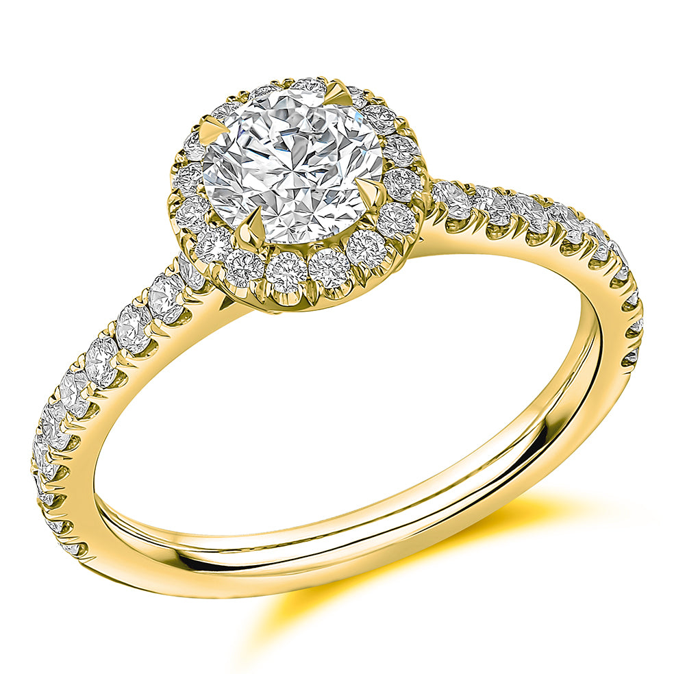 Oyster Deluxe Halo Sapphire & Diamond Engagement Ring, 0.45ct in Yellow Gold