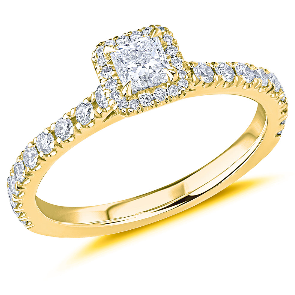Oyster Halo Princess-Cut Engagement Ring, 0.33ct in Yellow Gold