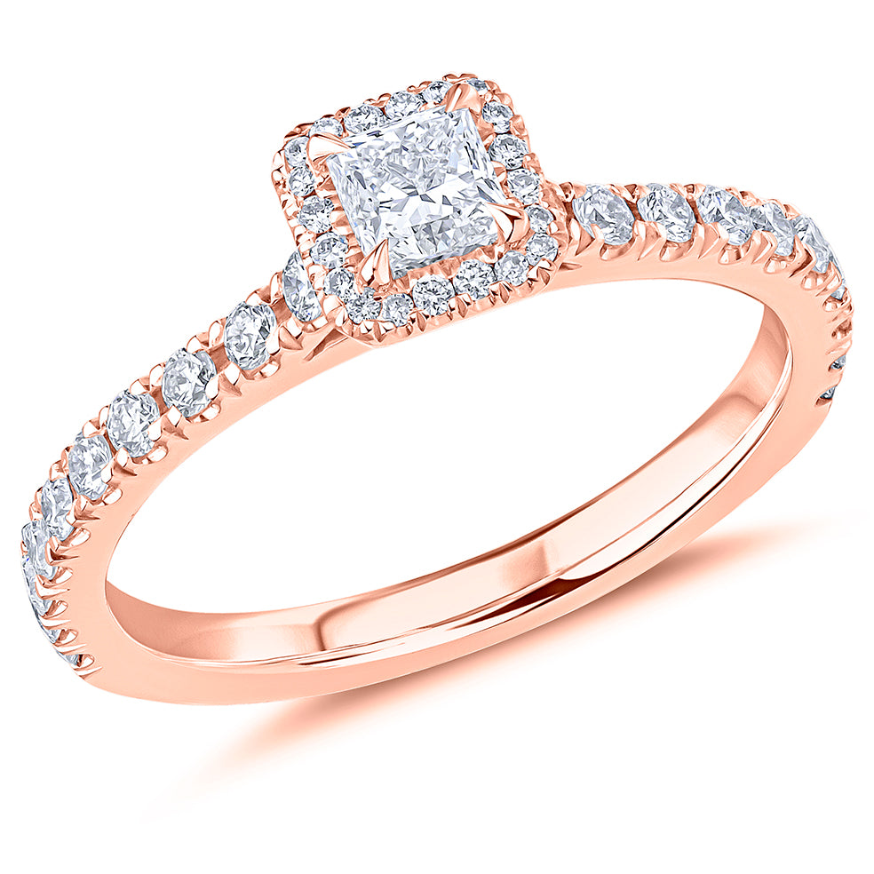 Oyster Halo Princess-Cut Engagement Ring, 0.33ct in Rose Gold