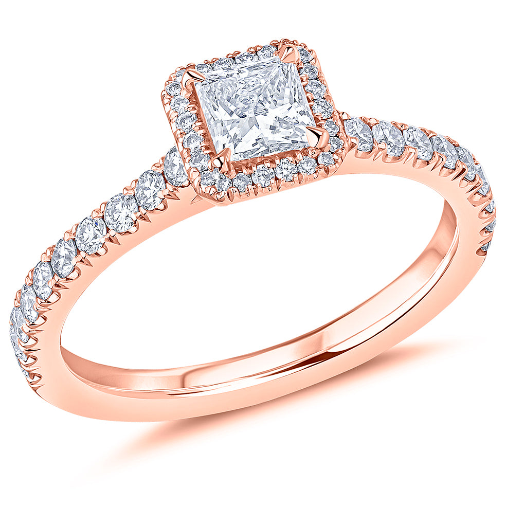 Oyster Halo Princess-Cut Engagement Ring, 0.4ct in Rose Gold