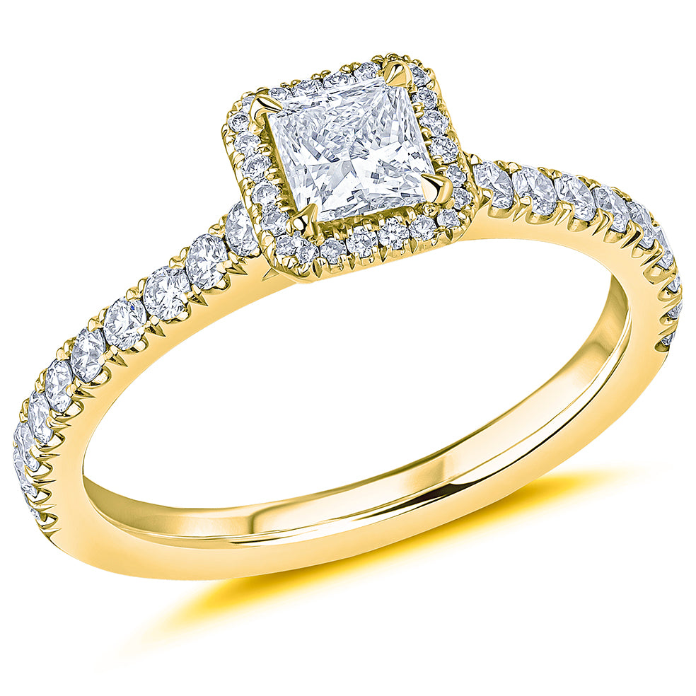 Oyster Halo Princess-Cut Engagement Ring, 0.4ct in Yellow Gold