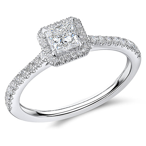Oyster Halo Princess-Cut Engagement Ring, 0.5ct