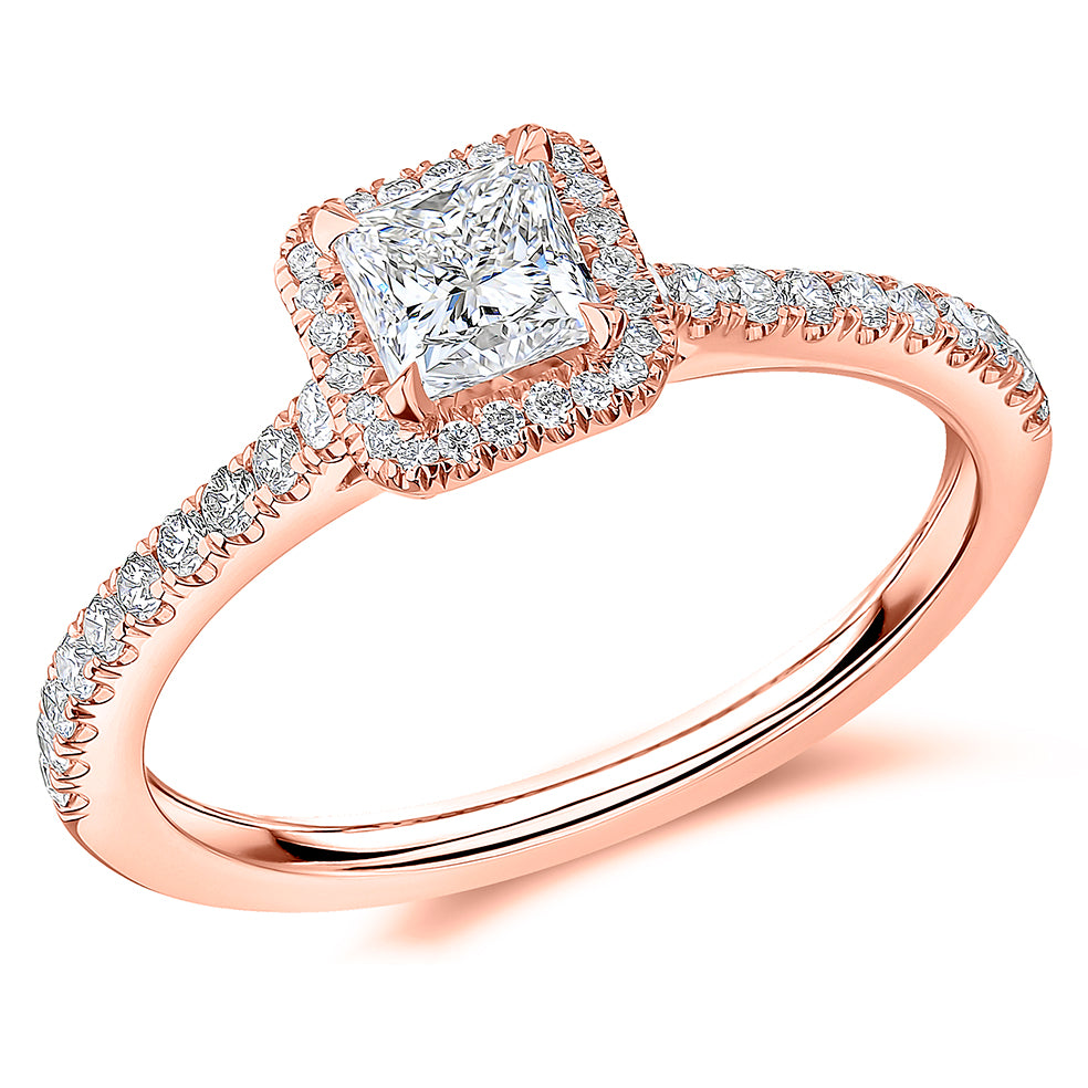 Oyster Halo Princess-Cut Engagement Ring, 0.5ct in Rose Gold