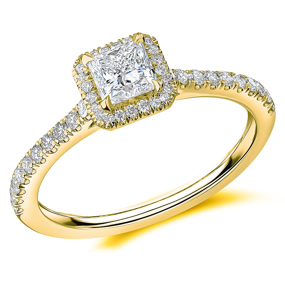 Oyster Halo Princess-Cut Engagement Ring, 0.5ct in Yellow Gold