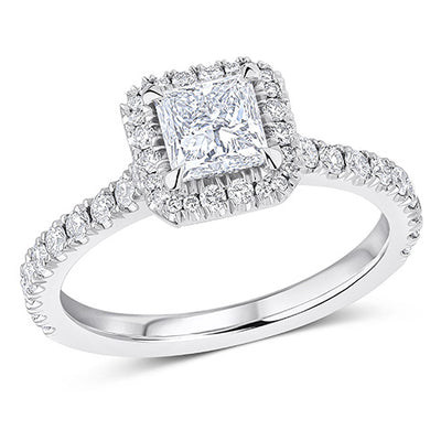 Oyster Halo Princess-Cut Engagement Ring, 0.75ct