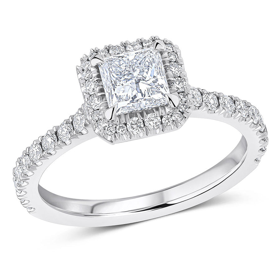Oyster Halo Princess-Cut Engagement Ring, 0.75ct