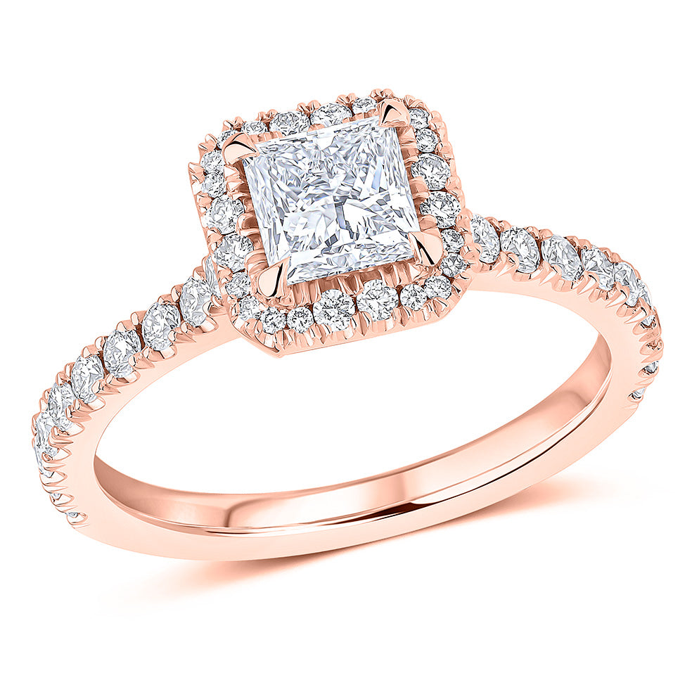 Oyster Halo Princess-Cut Engagement Ring, 0.75ct in Rose Gold