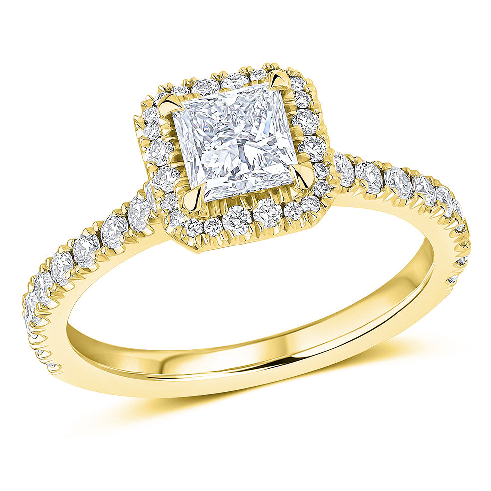 Oyster Halo Princess-Cut Engagement Ring, 0.75ct in Yellow Gold
