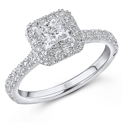 Oyster Halo Princess-Cut Engagement Ring, 0.9ct