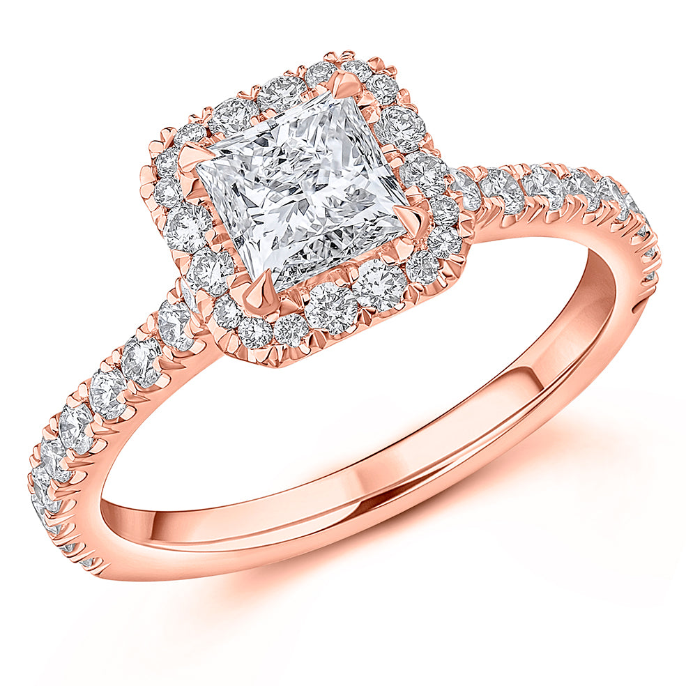 Oyster Halo Princess-Cut Engagement Ring, 0.9ct in Rose Gold