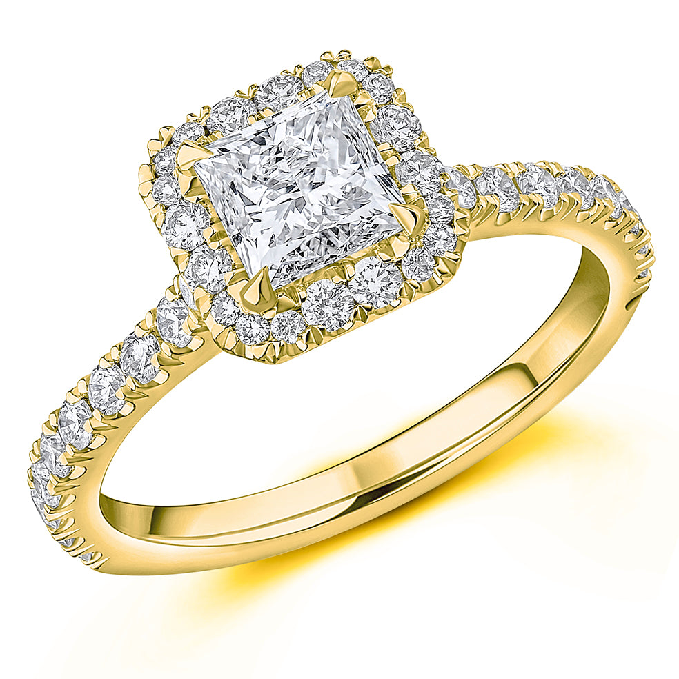 Oyster Halo Princess-Cut Engagement Ring, 0.9ct in Yellow Gold