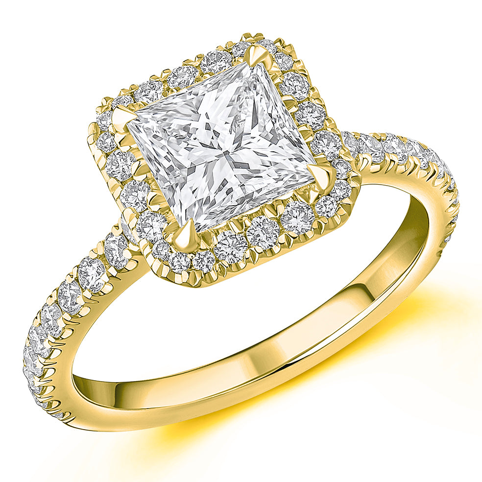Oyster Halo Princess-Cut Engagement Ring, 1.5ct in Yellow Gold