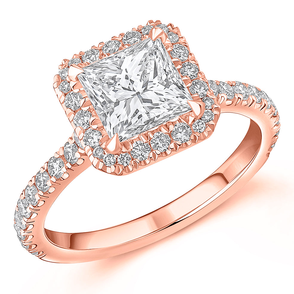 Oyster Halo Princess-Cut Engagement Ring, 1.5ct in Rose Gold
