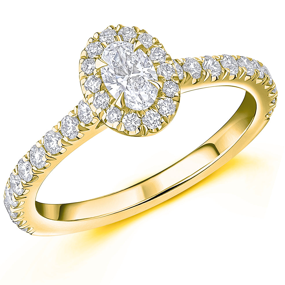 Oyster Halo Oval-Cut Engagement Ring, 0.25ct in Yellow Gold
