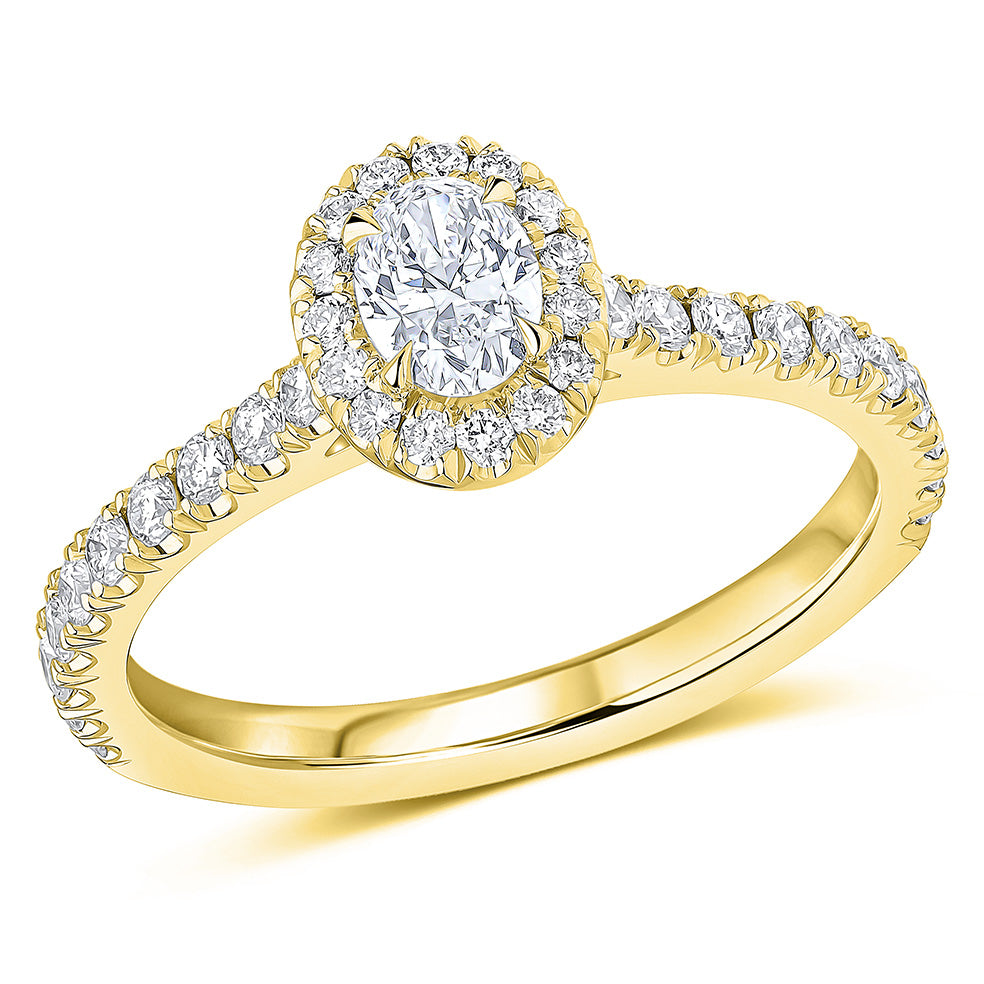 Oyster Halo Oval-Cut Engagement Ring, 0.33ct in Yellow Gold
