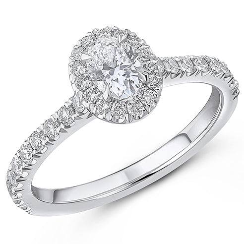 Oyster Halo Oval-Cut Engagement Ring, 0.4ct