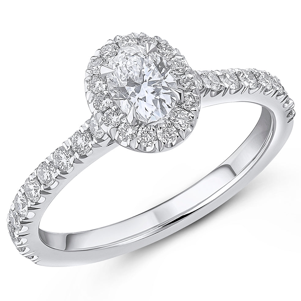 Oyster Halo Oval-Cut Engagement Ring, 0.4ct in White Gold