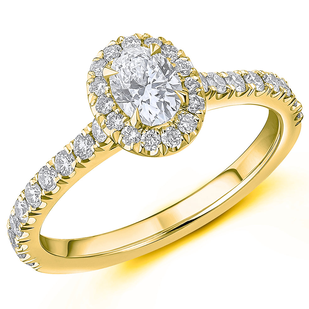 Oyster Halo Oval-Cut Engagement Ring, 0.4ct in Yellow Gold