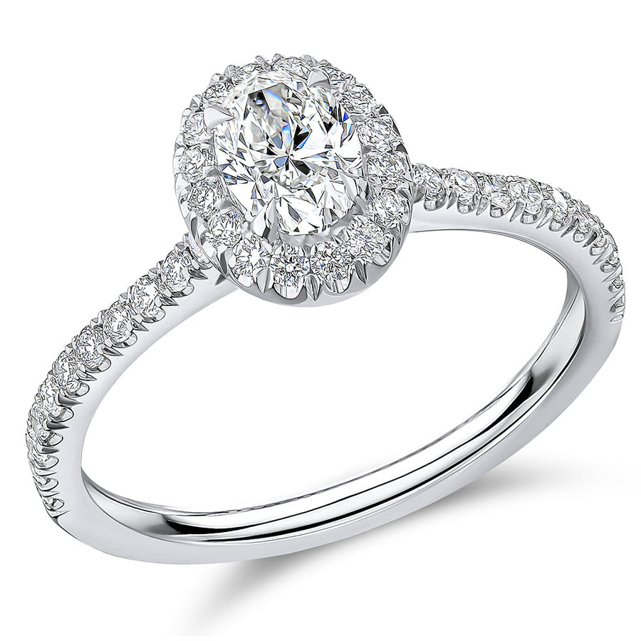 Oyster Halo Oval-Cut Engagement Ring, 0.5ct