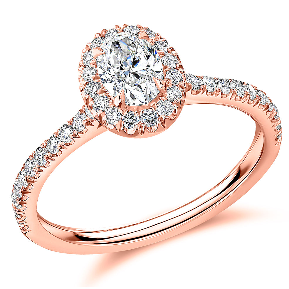 Oyster Halo Oval-Cut Engagement Ring, 0.5ct in Rose Gold