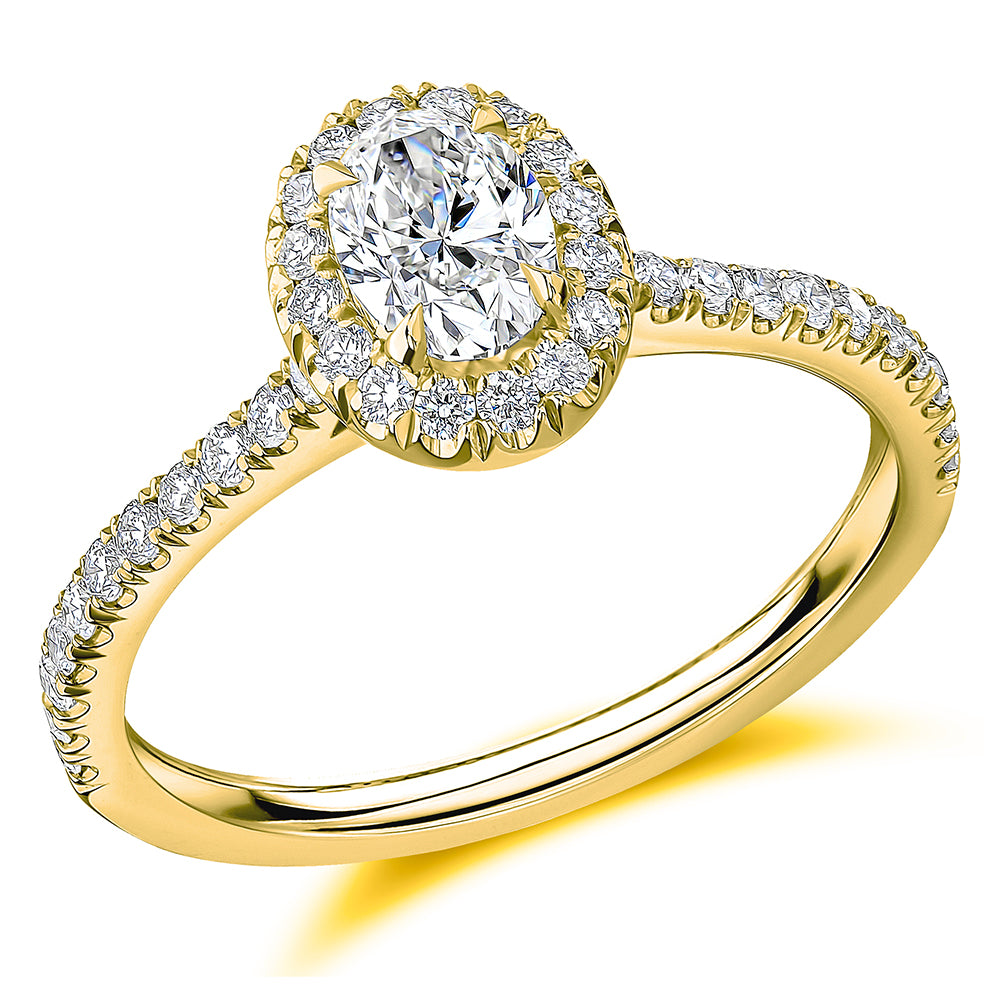 Oyster Halo Oval-Cut Engagement Ring, 0.5ct in Yellow Gold