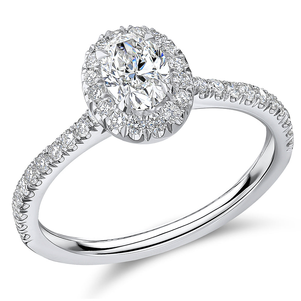 Oyster Halo Oval-Cut Engagement Ring, 0.5ct in White Gold