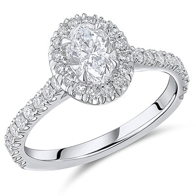 Oyster Halo Oval-Cut Engagement Ring, 0.75ct