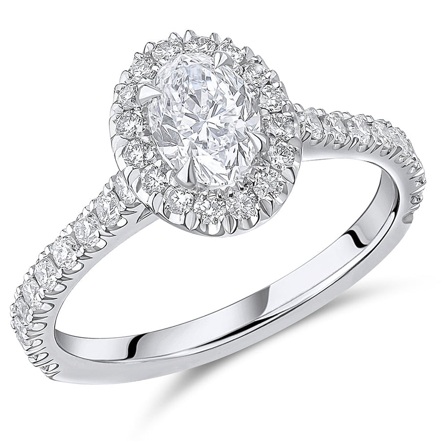 Oyster Halo Oval-Cut Engagement Ring, 0.75ct