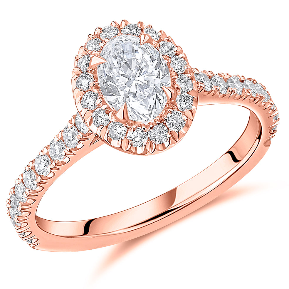 Oyster Halo Oval-Cut Engagement Ring, 0.75ct in Rose Gold