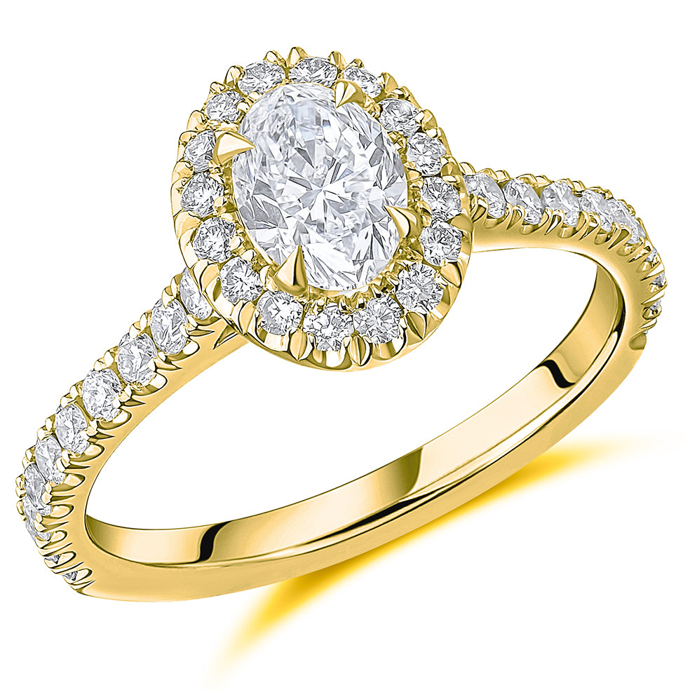 Oyster Halo Oval-Cut Engagement Ring, 0.75ct in Yellow Gold