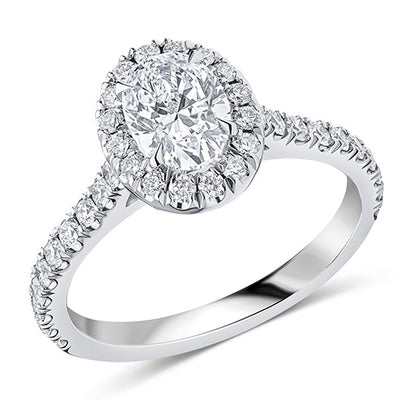 Oyster Halo Oval-Cut Engagement Ring, 0.9ct