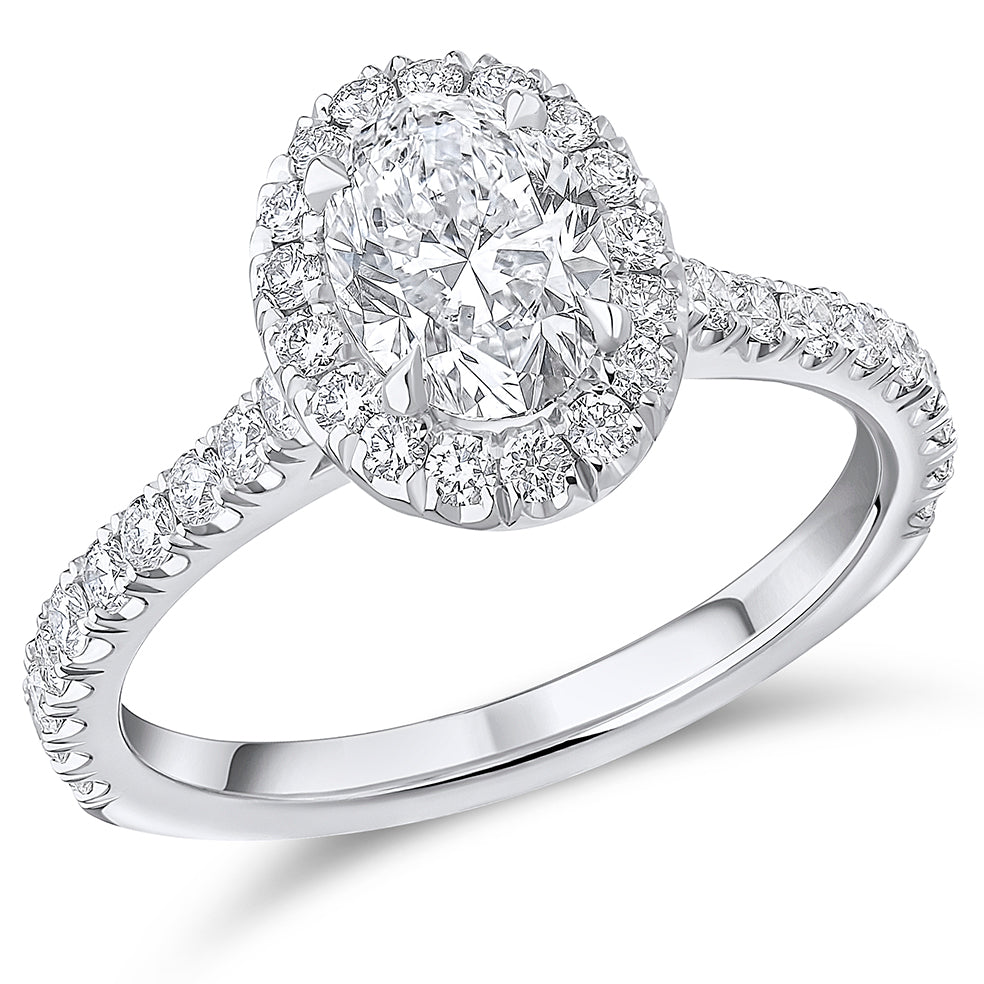 Oyster Halo Oval-Cut Engagement Ring, 1.0ct in White Gold