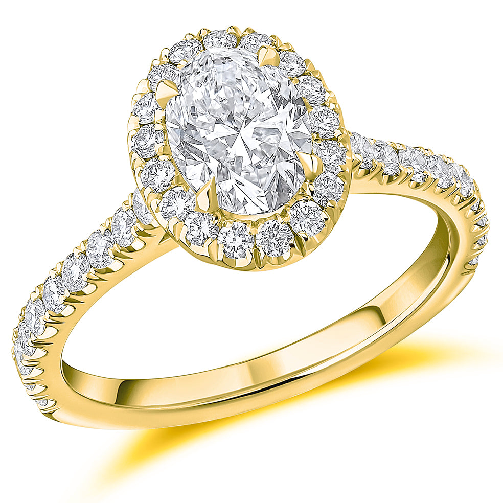 Oyster Halo Oval-Cut Engagement Ring, 1.0ct in Yellow Gold