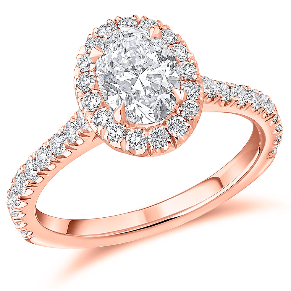 Oyster Halo Oval-Cut Engagement Ring, 1.0ct in Rose Gold