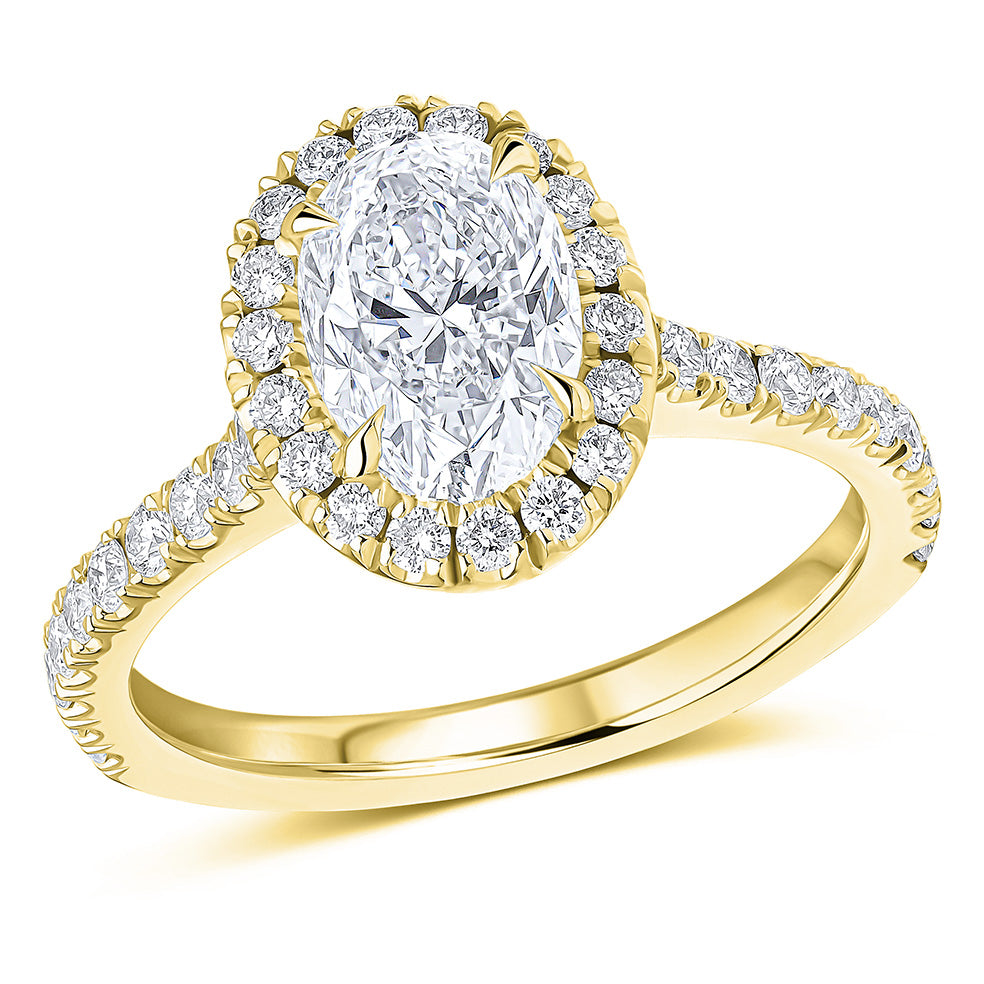 Oyster Halo Oval-Cut Engagement Ring, 1.5ct in Yellow Gold