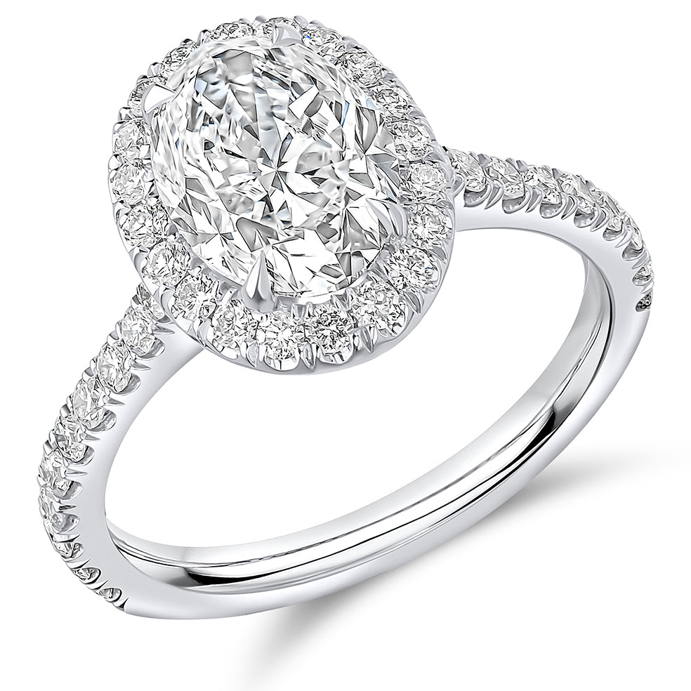 Oyster Halo Oval-Cut Engagement Ring, 2.0ct in White Gold