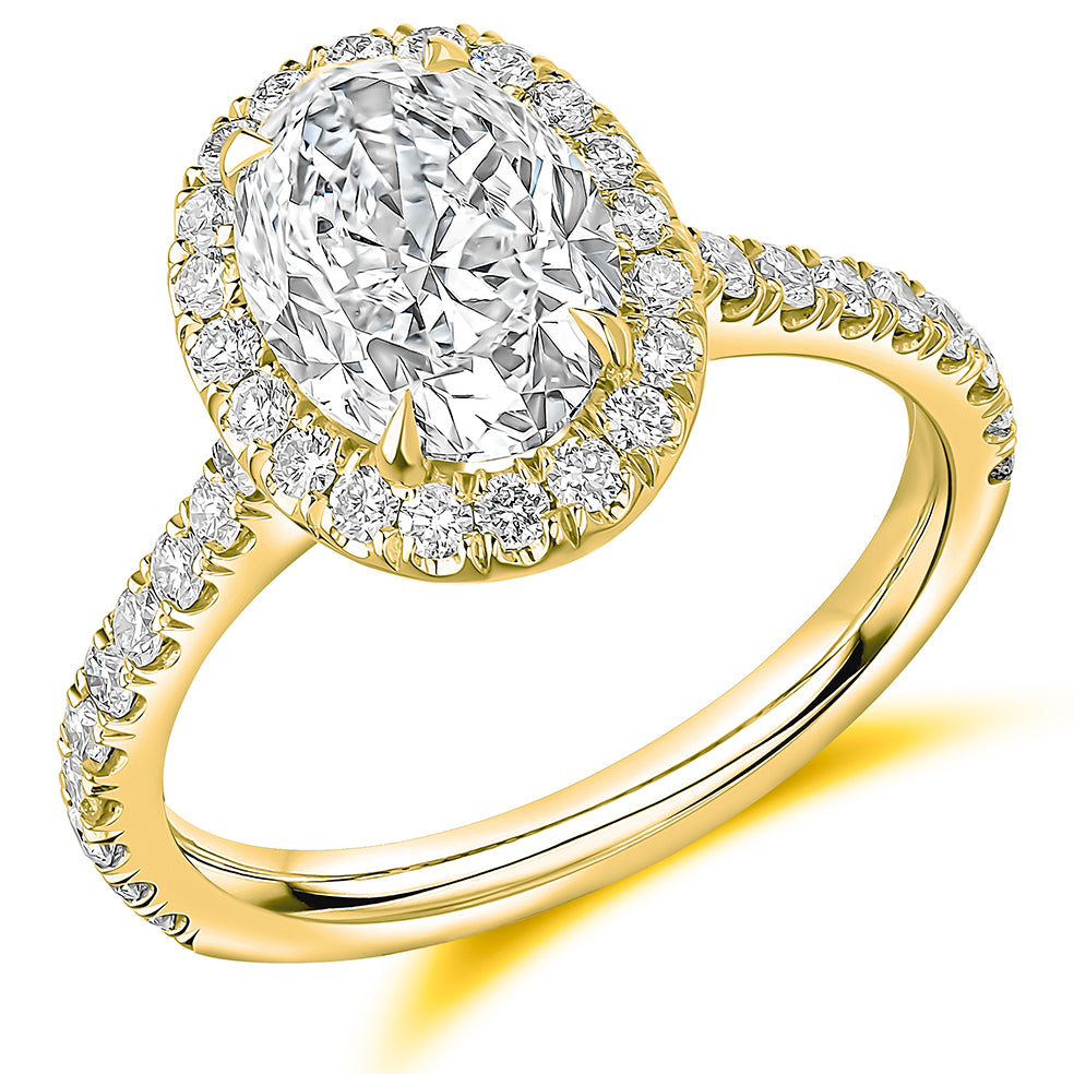 Oyster Halo Oval-Cut Engagement Ring, 2.0ct in Yellow Gold