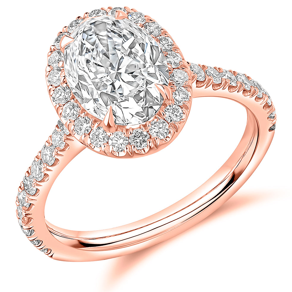 Oyster Halo Oval-Cut Engagement Ring, 2.0ct in Rose Gold